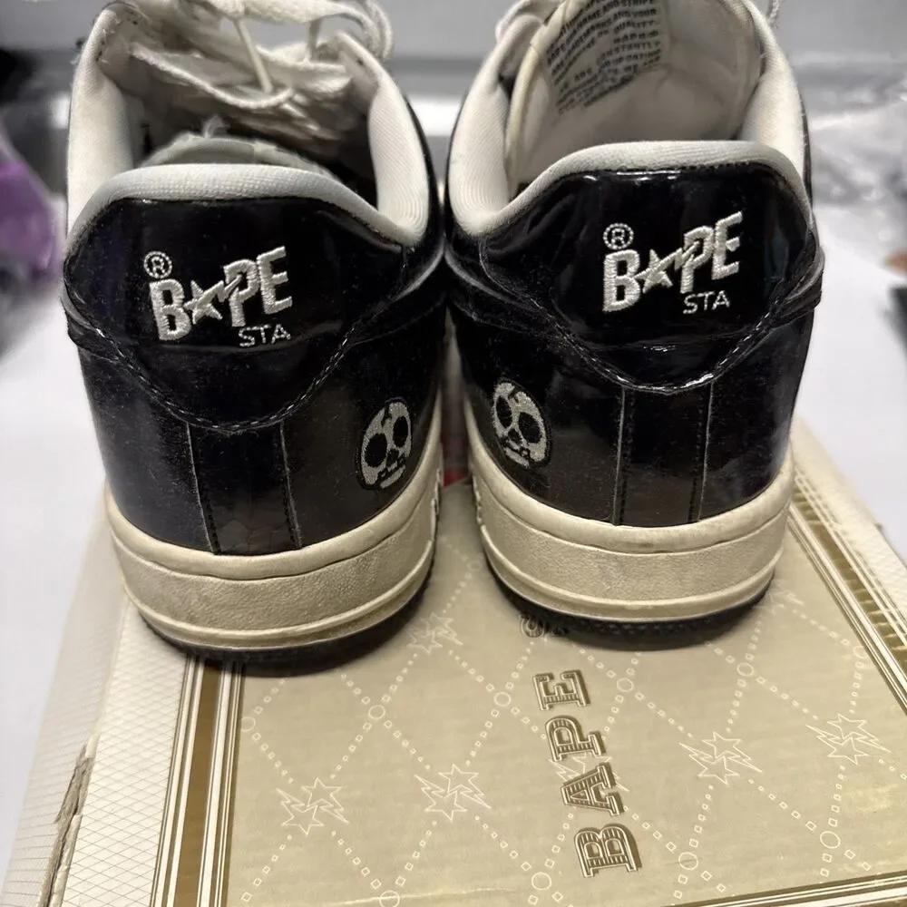 A Bathing Ape BAPE STA Bones Milo Men’s Low Top Lace-Up Sneakers Black/White 9
